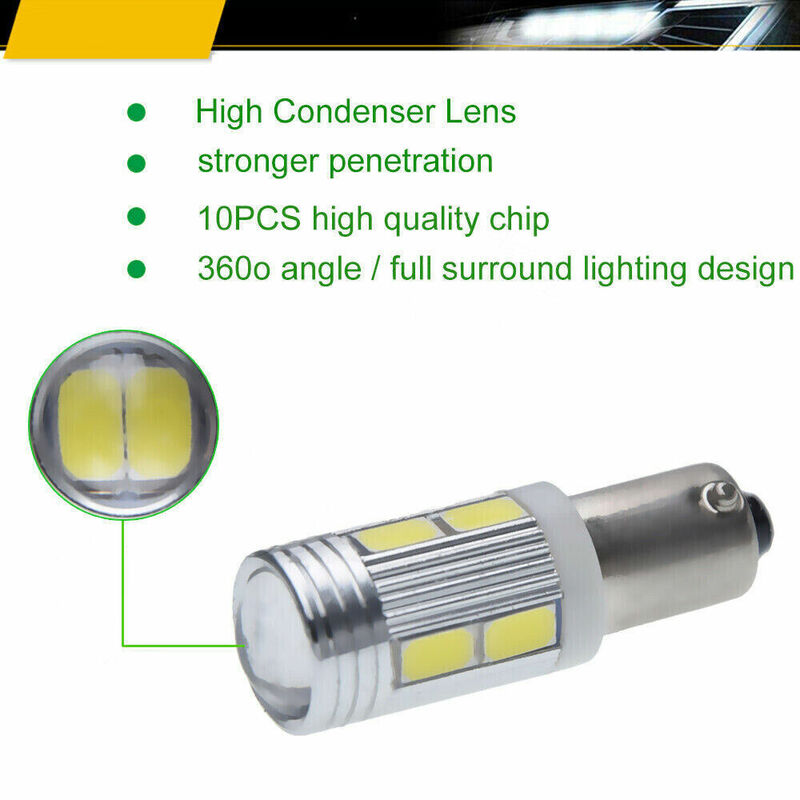 Indicador LED branco dirigindo lâmpada lateral reversa, BAY9s, H21W, 10 SMD, 6000K, 2pcs