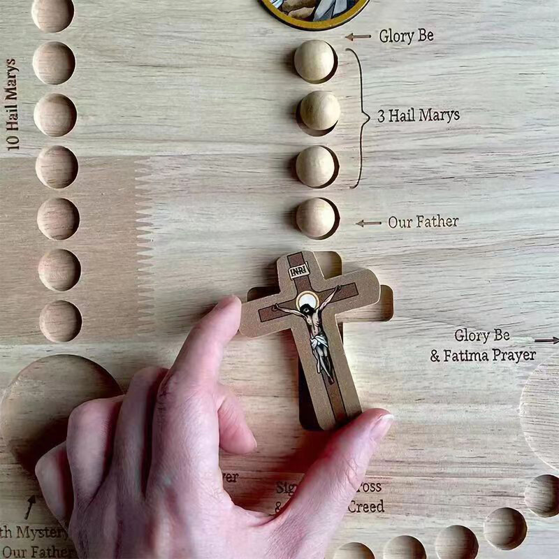 Placa do Rosário de madeira para a oração familiar, Montessori Inspirado Board, Espiritual e Portátil, Meditação Igreja