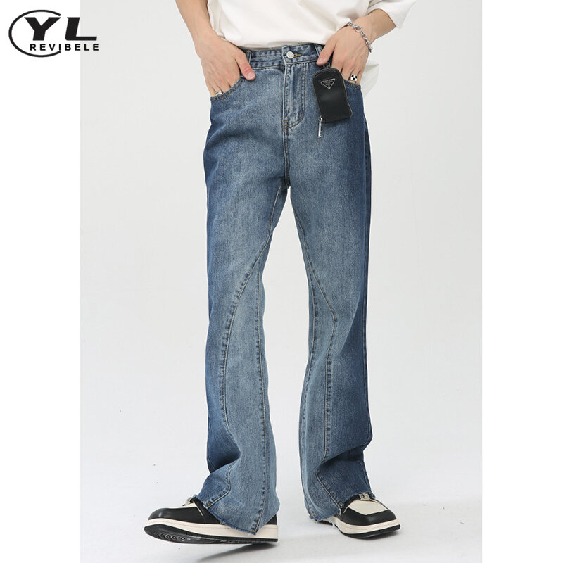 Calça jeans gradiente masculina, calça jeans lavada com chifre micro, calça reta casual, streetwear hip hop, moda masculina, Coréia, novo