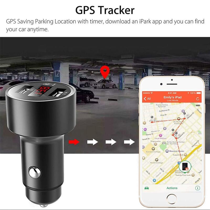 Bluetooth LED Display Car GPS Tracking Locator Dual USB 3.1A Fast Charger Adapter