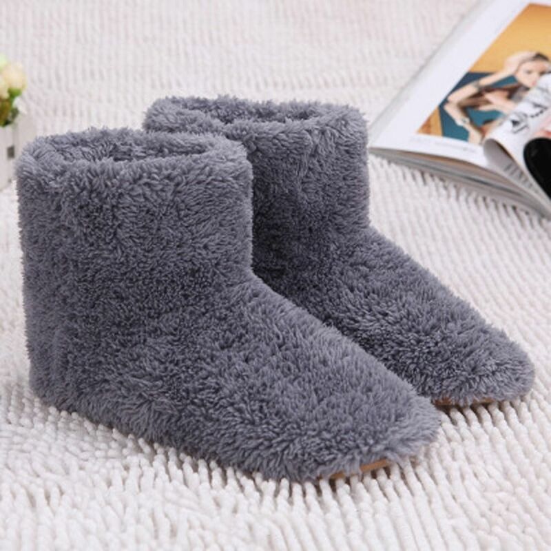 Washable Rubber USB Charging Coral Fleece Plush Electric Heated Shoes USB Electric Heating Shoes Electric Slipper Snow Boots