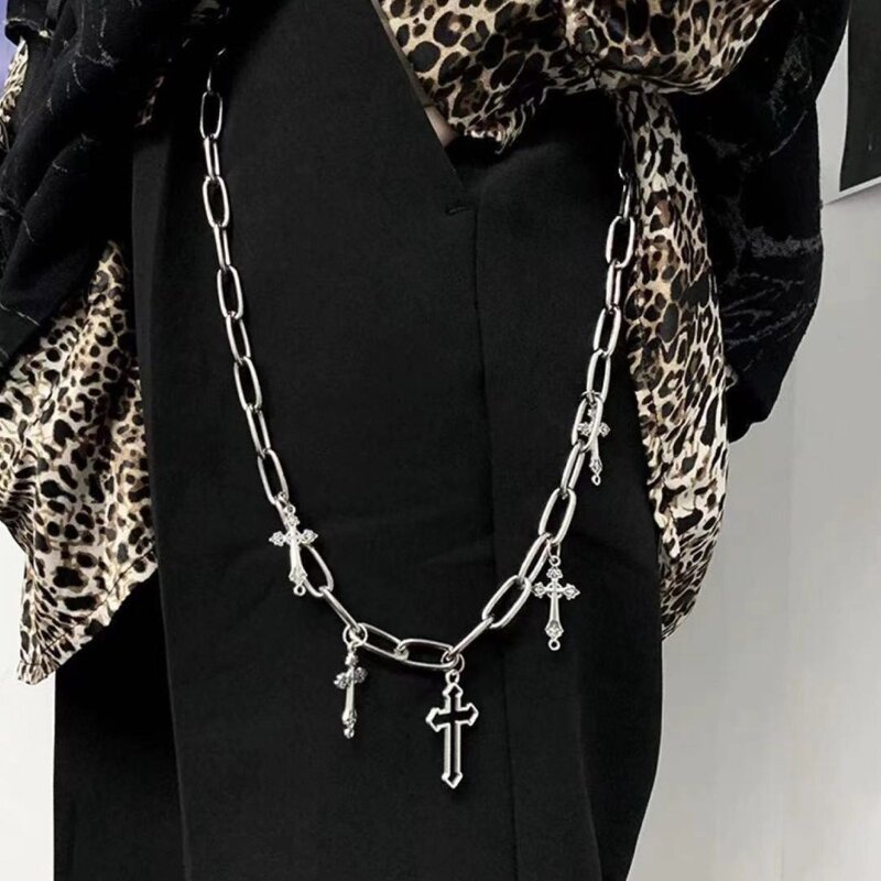 Cadena bolsillo joyería gótica para cuerpo, pantalones vaqueros cruzados, accesorios para falda con cadena