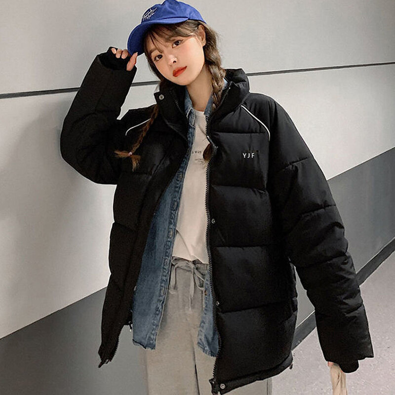 Zimowy płaszcz bawełniany damski koreański styl damski kurtka w jednolitym kolorze damski Student krótki chleb odzież damska na co dzień luźna odzież