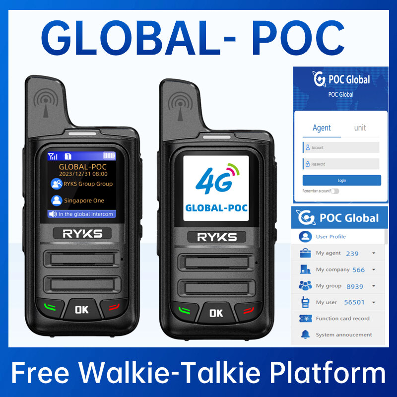Handheld Walkie Talkie, Rádio móvel, Rede 4G, 100 milhas de longo alcance, Rádio bidirecional ao ar livre