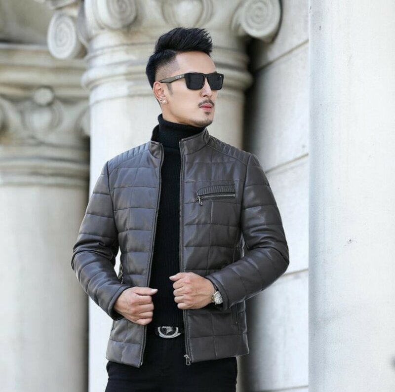Новая зимняя мужская короткая норковая куртка с воротником-стойкой, мужские облегающие теплые модные мотоциклетные кожаные куртки, Корейская повседневная мужская пуховая куртка