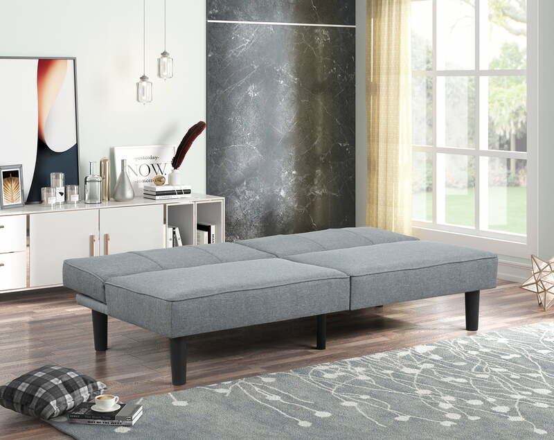 Studio Futon, Gray Linen Upholstery Sofa Set Living Room Furniture