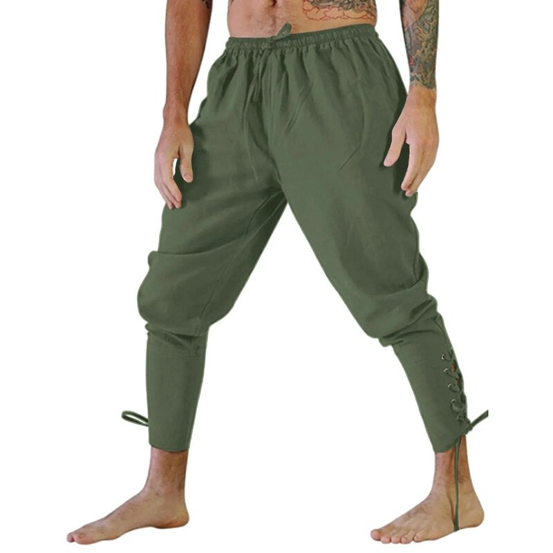 Men Medieval Trousers Adult Men Leg Bandage Loose Pant Halloween for Man's Adult Pants Cosplay Costume Lace Up Leggings Pants