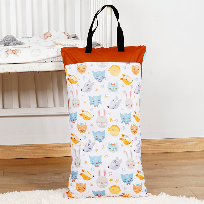 Happyflute Reusable Hanging Wet Dry Cloth Diaper Bag With Double Zippered Pockets 40*70cm