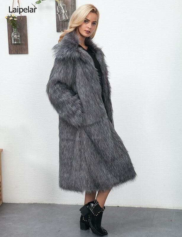 Abrigo largo de piel sintética para Mujer, chaqueta gruesa de manga larga, mullida, de lujo, cálida, peluda, para invierno, 2023