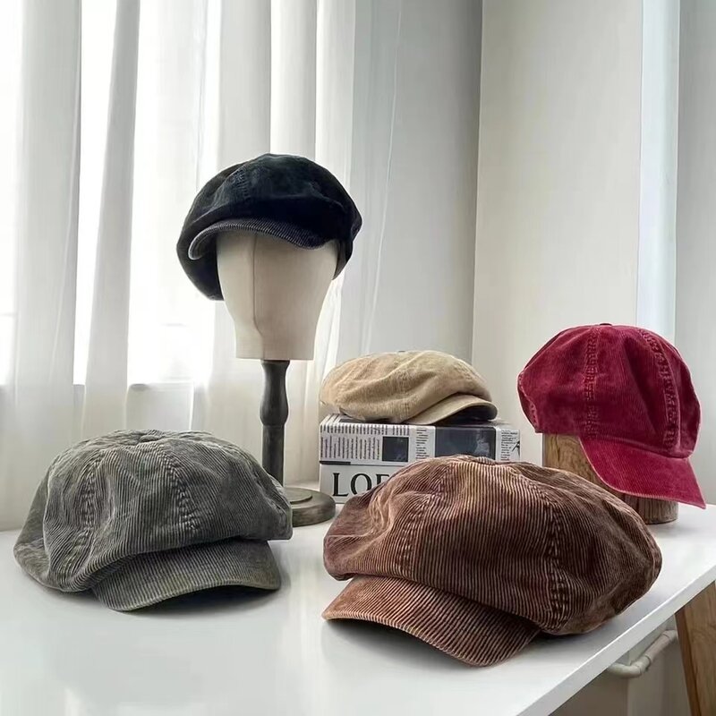 قبعات مثمنة مخملية عتيقة للنساء ، قبعة Newsboy دافئة ، قبعة مثمنة ، أزياء أدبية ، شتاء ، خريف ، Y2K ، كبيرة