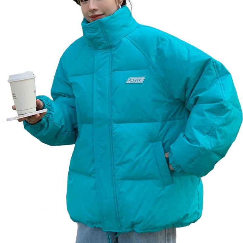 Abrigo de algodón con cuello levantado para mujer, abrigo de manga larga a prueba de viento, con bolsillos, para invierno