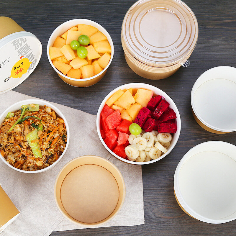 Customized productDisposable Paper Bowls Disposable Salad Bowls with Lid Takeaway Food Containers for Hot/Cold Food