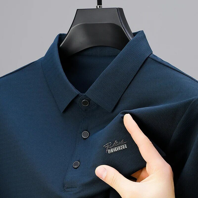 Новинка 2024, футболка из вискозы с коротким рукавом, мужская Свободная рубашка-поло с рукавом до локтя, быстросохнущие дышащие мужские топы