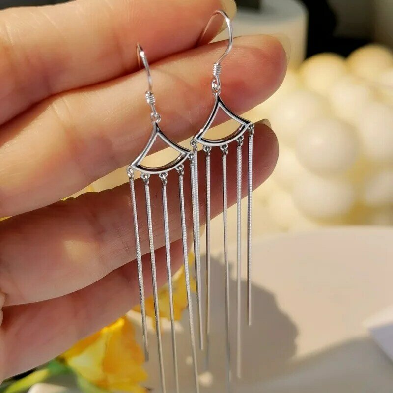 Orecchini pendenti lunghi in argento Sterling S925 per donna, Design di orecchini semplici e squisiti a forma di nappa, adatti per la festa