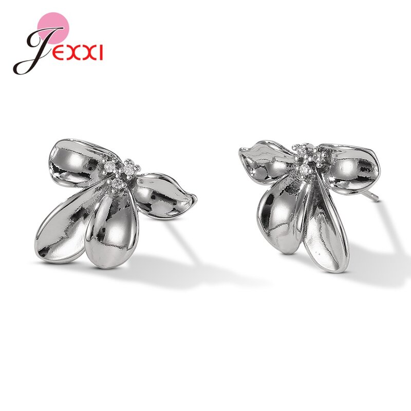 Neue Mode niedlichen Stiefmütterchen Blume Design echte 925 Sterling Silber Ohrringe für Frauen Mädchen Verlobung feier Schmuck hohe Qualität