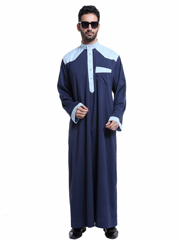 2022 Baru Dubai Turki Mode Antik India Longgar Pakaian Islami Ramadhan Muslim Abaya Warna Solid Jubah Rumah untuk Pria
