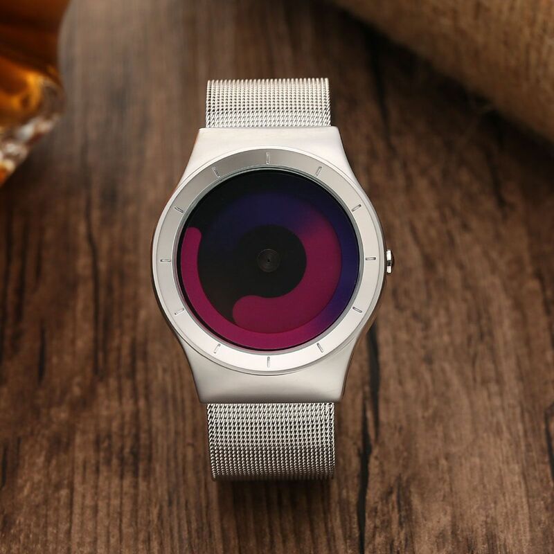 นาฬิกาผู้ชายหน้าปัดหมุนได้หลากสีสุดสร้างสรรค์, นาฬิกาของขวัญนาฬิกาข้อมือสำหรับผู้ชายดีไซน์แบบไม่มีตัวชี้แบบพิเศษใช้ได้หลากหลายเทรนด์ QP017ใหม่2023