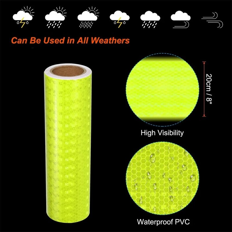3M Fluorescent Yellow Reflective Tapes Waterproof Reflective Materials 8Inch Warning Night Safety Reflectors Stickers For Trucks