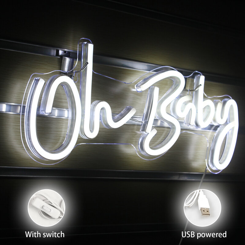 Oh Baby Neon Sign LED Lights, USB Glow Night Light, Art Room Decor, Bedroom Wedding, Boda Party Decoration, Face Wall Lamp