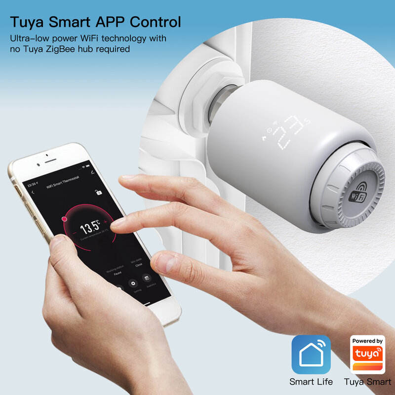 Inteligentny zawór termostatyczny Tuya WiFi, siłownik zdalnego sterowania temperatury podgrzewania w domu Alexa Google Home Voice Control