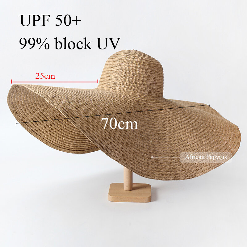 Sombrero de ala ancha de gran tamaño para mujer, sombrero de paja con protección UV para la playa, plegable, de verano, 70cm, venta al por mayor