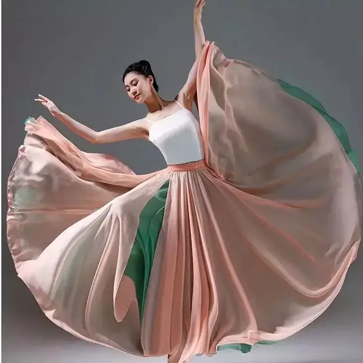 Damska klasyczna taniec nowoczesny spódnica treningowa elegancka etniczna podwójny szyfon na huśtawce spódnica owijana eteryczna spódnica 720 stopni