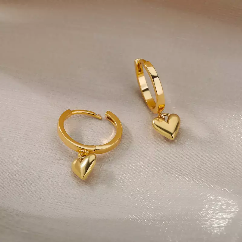 Heart Stainless Steel Earrings for Women Zircon Gold Color Hoop Earring Aesthetic Waterproof Ear Piercing Jewelry Accessories