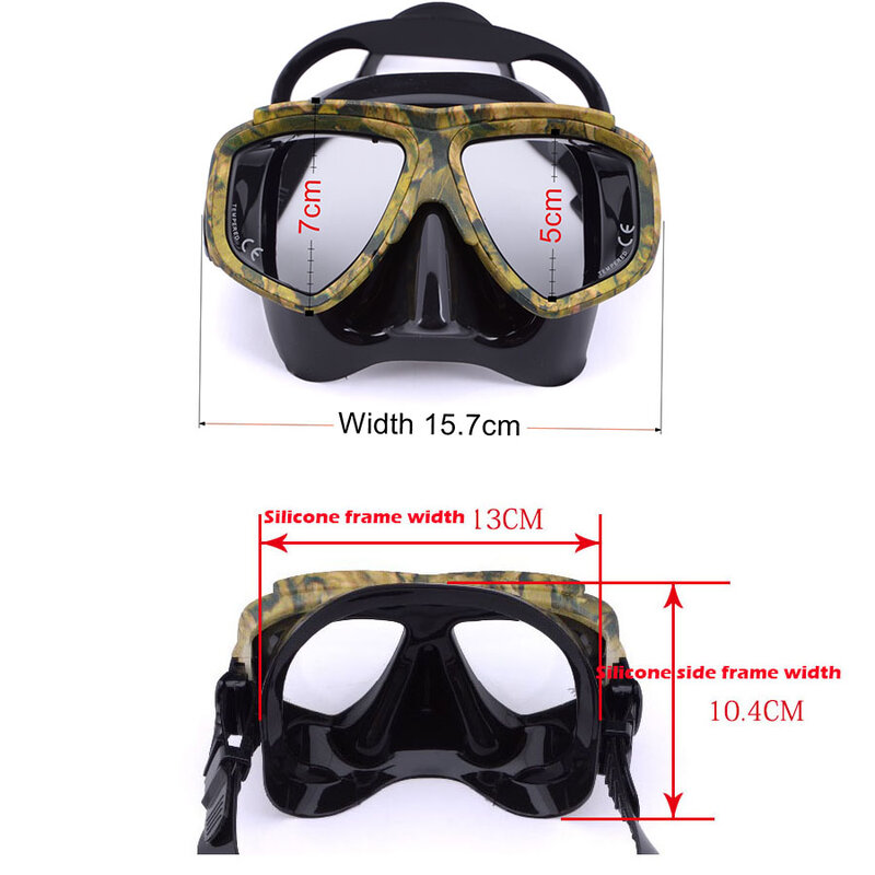 plongee sous marine Masque de plongée sous-marine pour myopie, Camouflage anti-brouillard pour équipement de pêche à la cuillère, lunettes de vue à courte vue