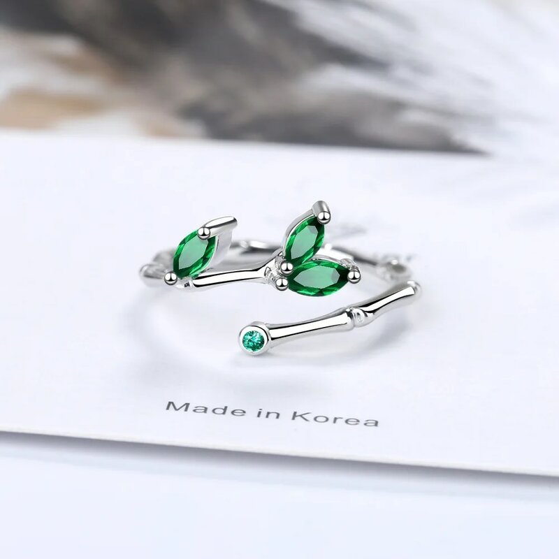 925 Sterling Silver Twig Green Leaf Rings For Women Luxury Designer Jewelry Accessorie Items With Free Shipping GaaBou Jewellery