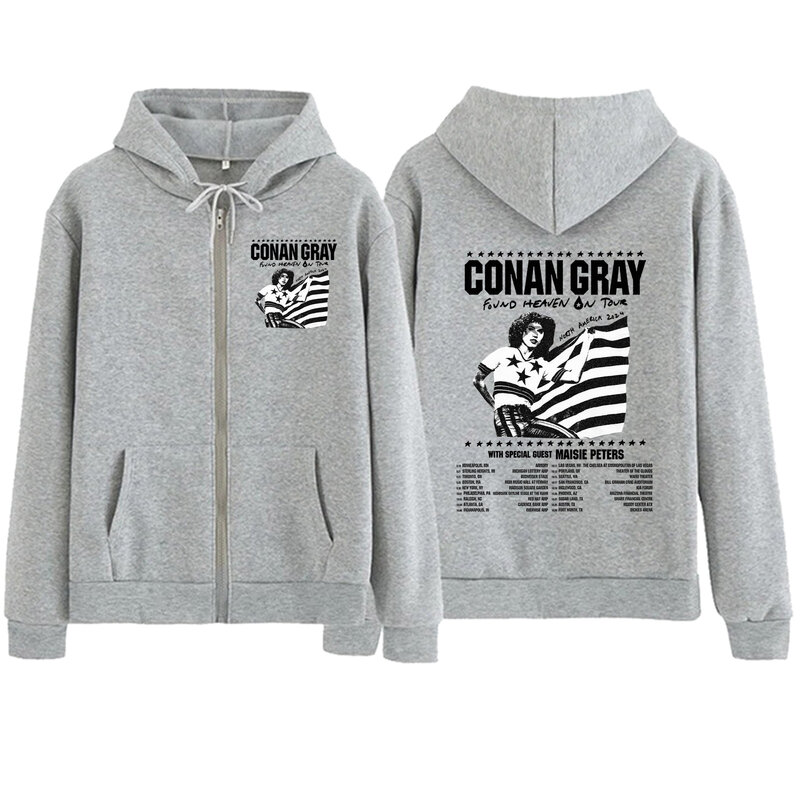 Conan-Sudadera con capucha con cremallera para mujer, Jersey Harajuku con música Popular, color gris, Found Heaven