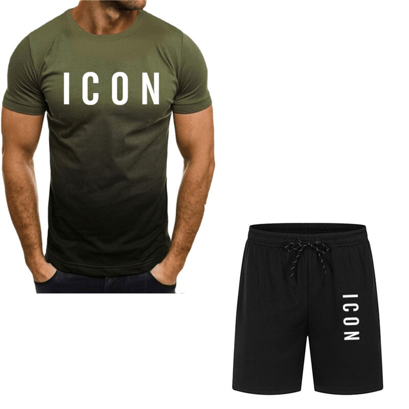 Men's two-piece sports casual handsome men's suit comfortable short-sleeved shorts large size men's short-sleeved suit
