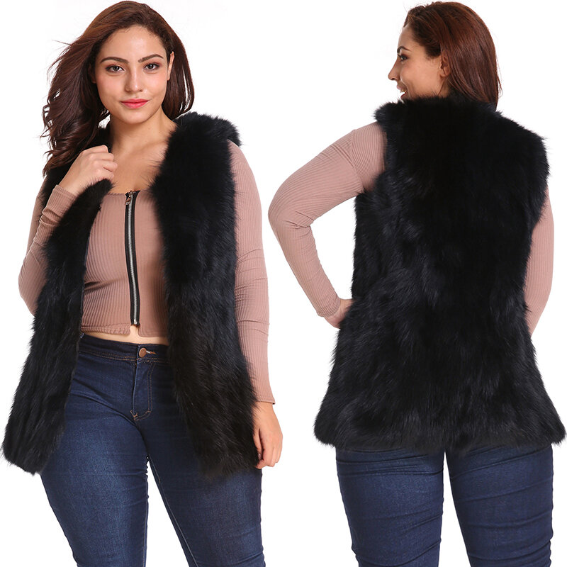 Women's Fashion Slim Warm Fur Overcoat Outerwear Plus Size 6XL Long Faux Fur Waistcoat Women Winter Sleeveless Casual Fur Jacket