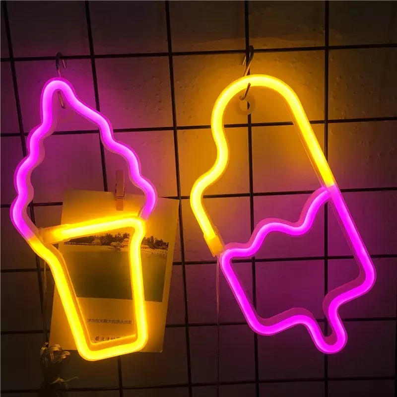Đèn LED Đèn Neon Neon Ký Popsicle Đèn Làm Kem Shop Bánh Ngọt Màn Hình Nhà Hàng Thanh Ngày Lễ Trang Trí Ký Đêm Giáng Sinh ánh Sáng