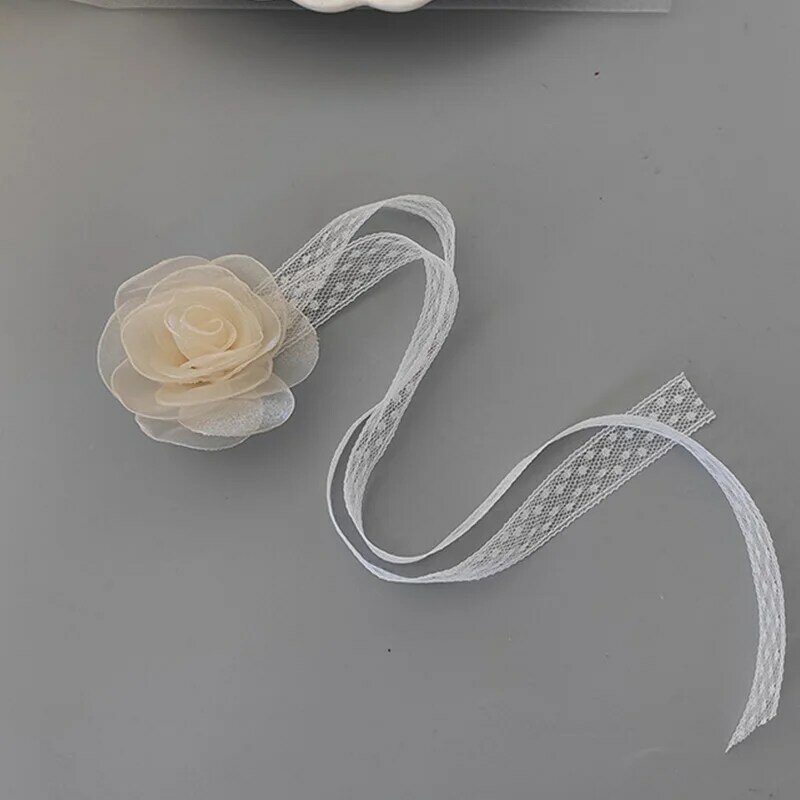 Girls Bridesmaid Wrist Flowers Pearl Ribbon Rose Bracelet for Wedding Prom Party Bride to Be Bridesmaid Gift Wedding Accessories