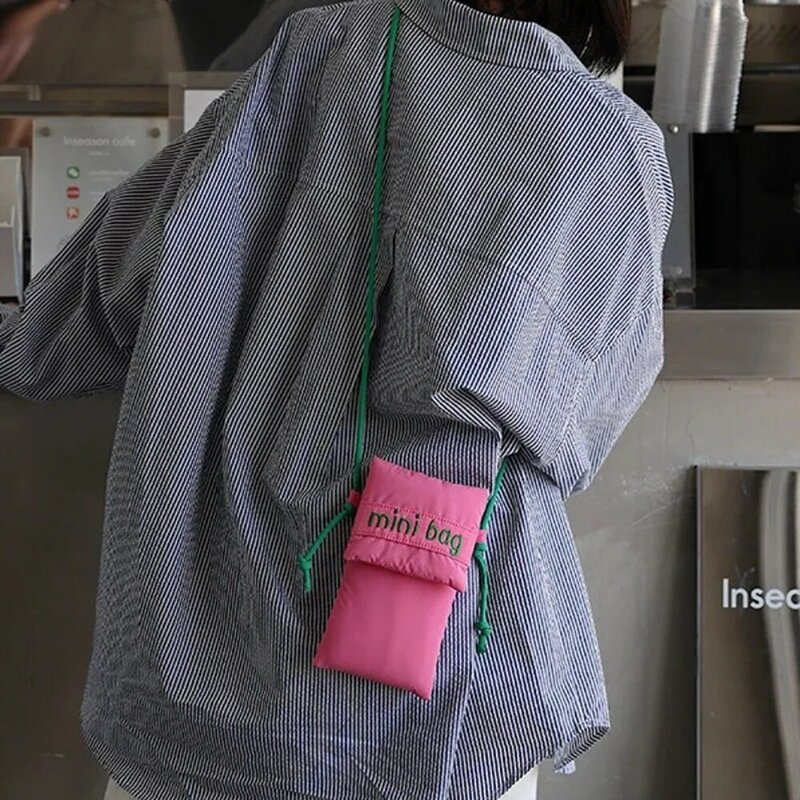 Contraste bonito cor mini bolsa de ombro, saco do telefone crossbody, verde, rosa, vermelho, simples