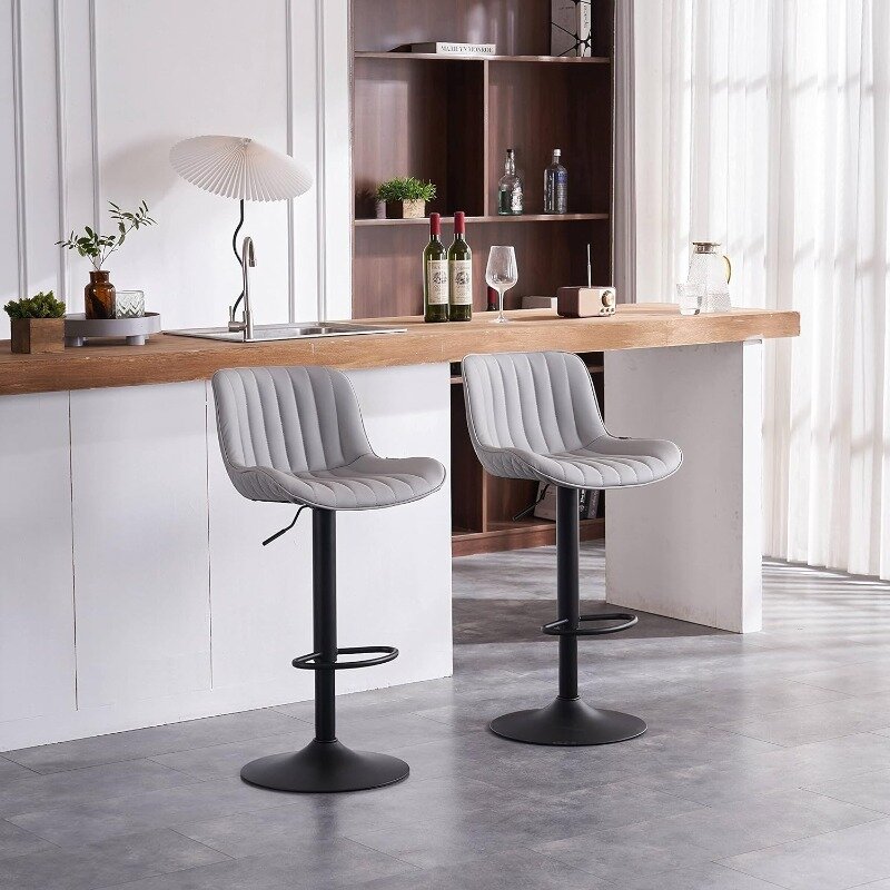 Bar Stools Set of 2 Swivel Faux Leather Barstools Adjustable Upholstered Armless Counter Stool with Back, Kitchen Island