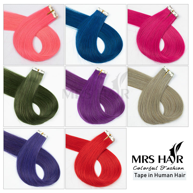 Colorful Tape Ins Adding Highlights Tape In Human Hair Extensions Mini Tape In Extensions PINK PURPLE Double-Side Adhesive 2g/pc