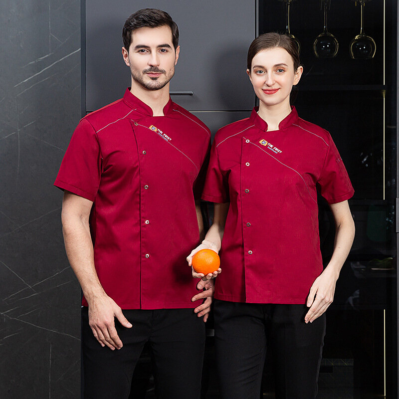 New Hotel Chef Overalls Men's Short Sleeve Breathable Comfortable Dining Kitchen Baking Hotel plus Size Chef Uniform