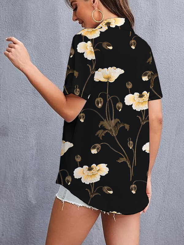 Camicia Casual allentata delle donne di estate di modo 2024 temperamento fiore 3D camicia stampata digitale Street popolare camicia da donna