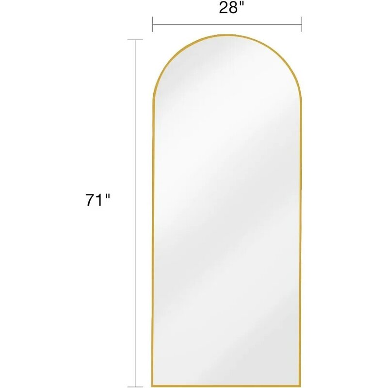 Cermin lantai, panjang penuh r dengan dudukan, dinding melengkung 28 "x71" panjang penuh, emas berdiri, cermin lantai