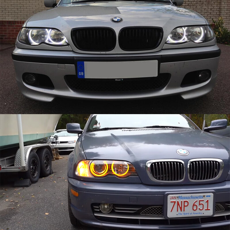 สำหรับ BMW 3 Series E46 316i 318i 320d 323i 328i 330i 325xi 330d 1998-2005 LED ที่ยอดเยี่ยมผ้าฝ้าย Angel ตาไฟหน้าฮาโลกลางวัน