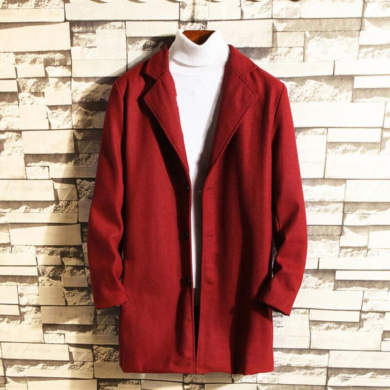 Autumn Winter Men Windbreaker Turndown Collar Single Breasted Korean Style Buttons Jacket Slim Fit Coat for Daily Wear