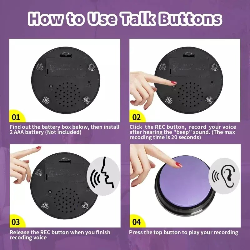 1PCS Recordable Pet Starter Talking Speaking Voice Buttons Dog 20S Command Recording Intelligence Training Communication Toys