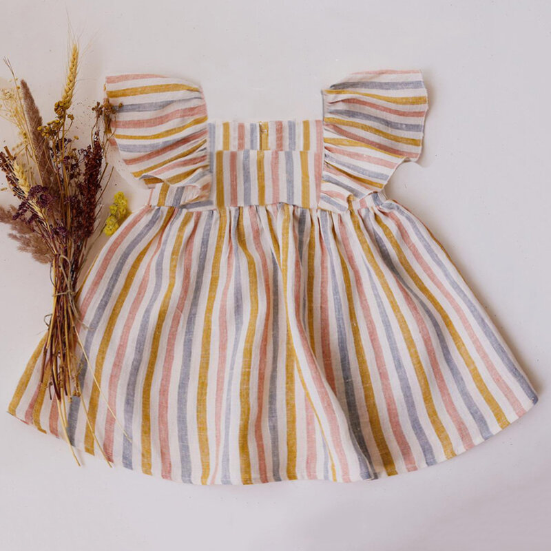 Baby kleider Leinen Baumwolle Sommer Mädchen Kleidung Prinzessin Kleid 1. Geburtstags feier für 0-3 Jahre Mädchen Kleinkind Kleinkind Mädchen Kleidung