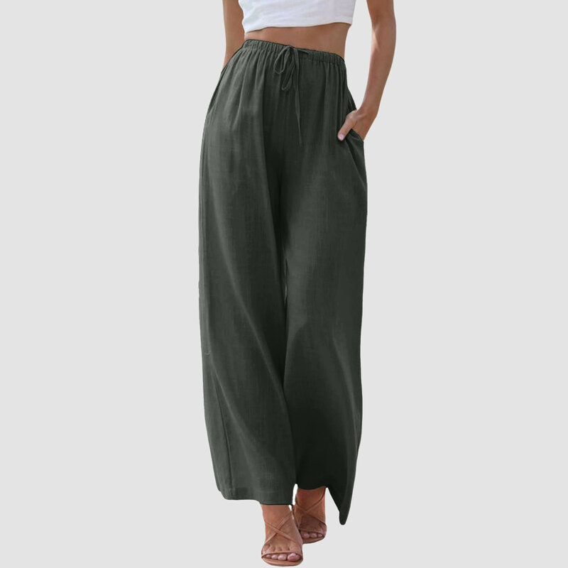 Summer Loose Wide Leg Pants For Women 2024 Solid Color Elastic Waist Casual Long Trousers Female Boho Comfy Straight Leg Pants