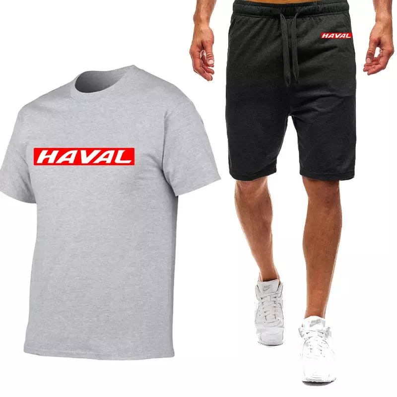 HAVAL setelan pakaian lengan pendek pria, set kaus + celana pendek kasual lengan pendek warna baru nyaman kualitas tinggi Musim Panas 2024