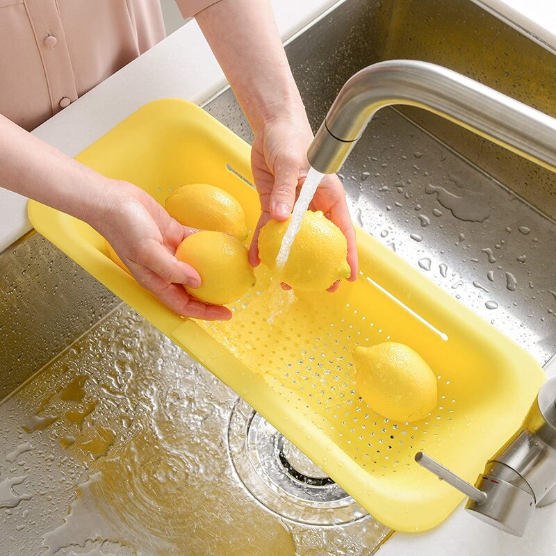 Over The Sink Colander Strainer Basket - Wash Fruits, Drain Cooked Pasta And Dry Dishes - Extendable
