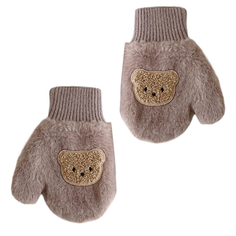 Baby Mittens Anti-skid Winter Warm Gloves Cartoon Bear Thick Mitten with Rope QX2D