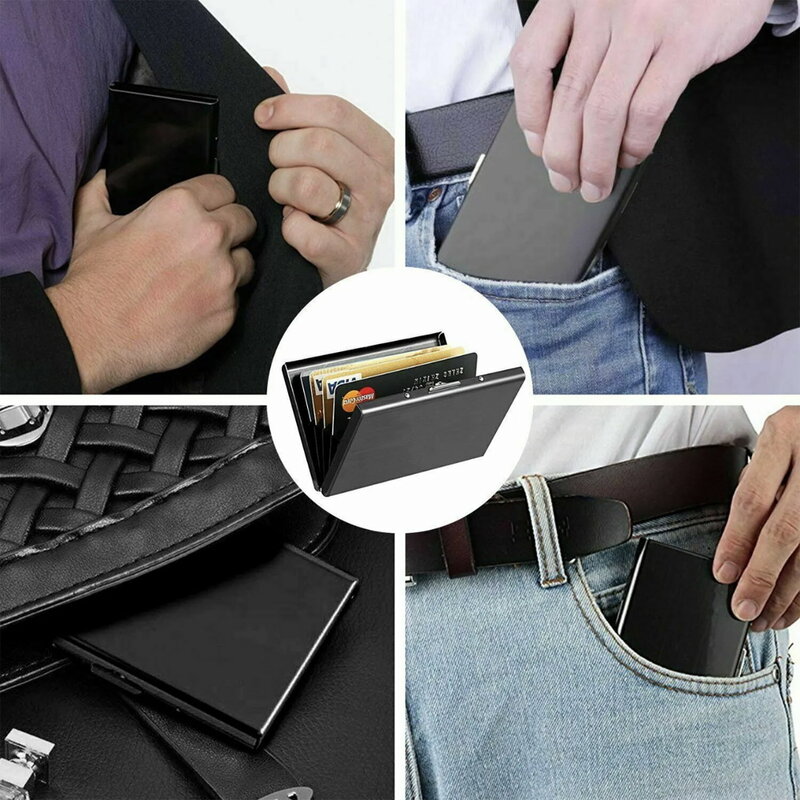 Men Anti-scan Credit Card Holder Blocking Aluminum Metal Slim Wallet Money Bag Pink Flamingo Pattern Print Thin Case Male Wallet