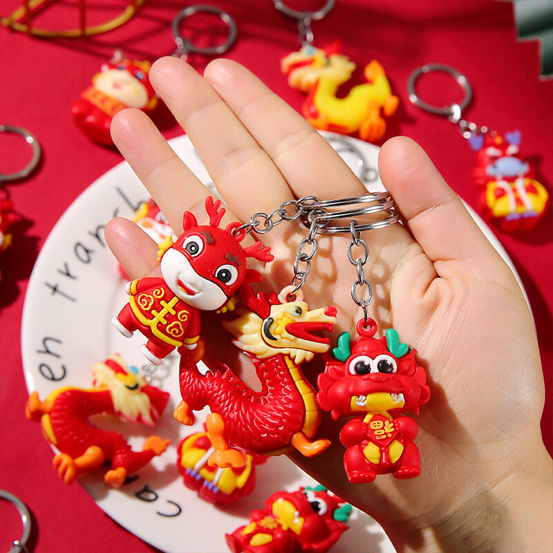 1pc 2024 Jahr des Drachen Schlüssel bund Cartoon Weich kleber Puppe Anhänger Schlüssel ring Rucksack Charms Auto tasche Dekor Neujahr Geschenk zufällig